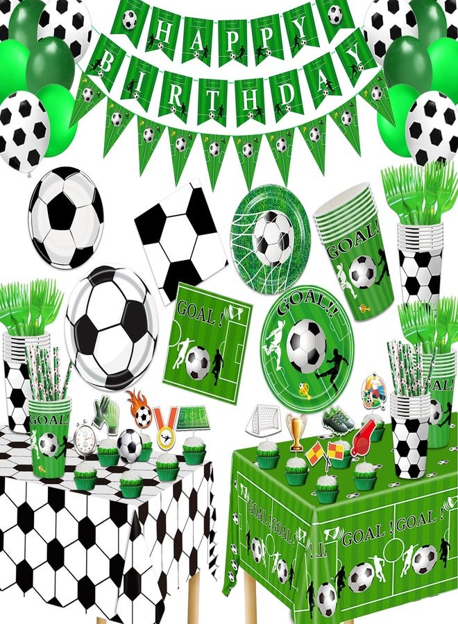 BOLAKE Soccer Party Plates Tableware Set Serves 24 Soccer Party Supplies Includes Banner Plates Cups Napkins Tablecloth for Soccer Sports Theme Birthday Supplies - Image 1